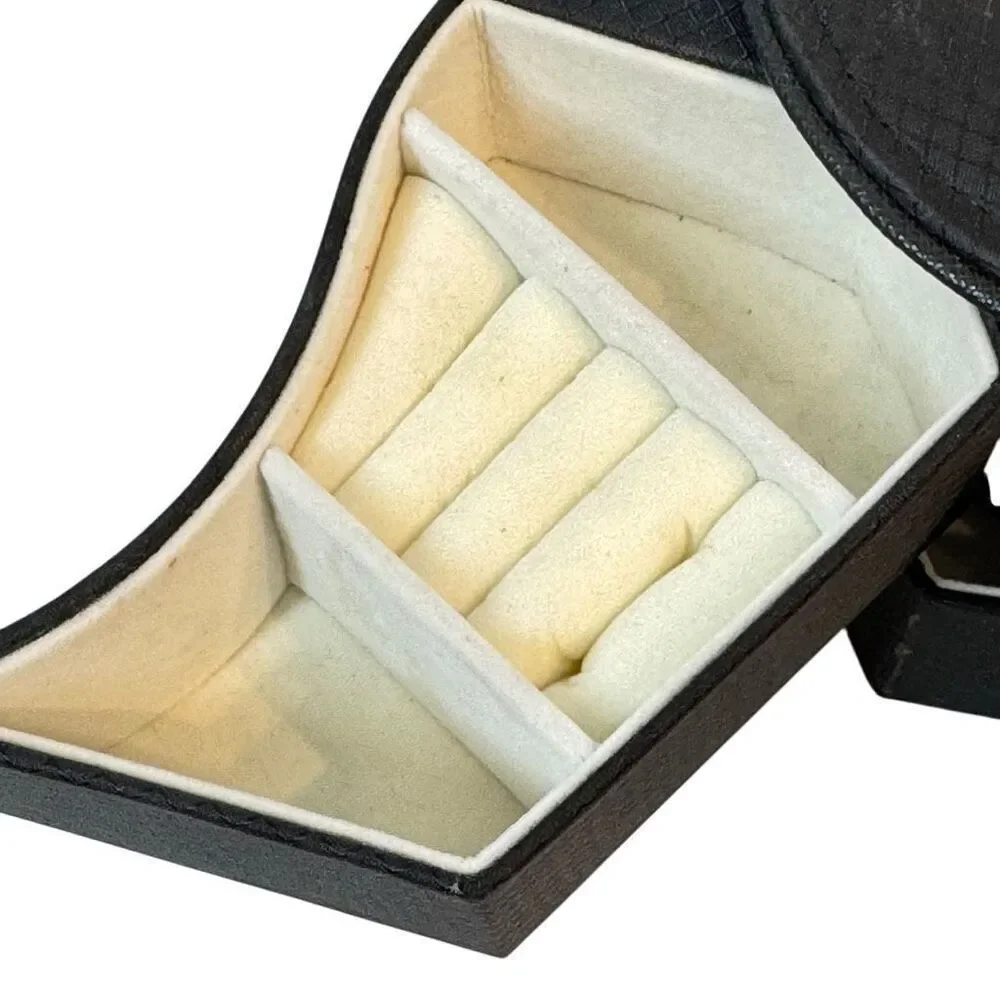 Hexagon Jewelry Box Swivel Compact Slide Outs Multi Compartment in Black